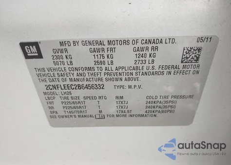 2011 Chevrolet Equinox Lt из США, поврежденный, VIN 2CNFLEEC2B6456332